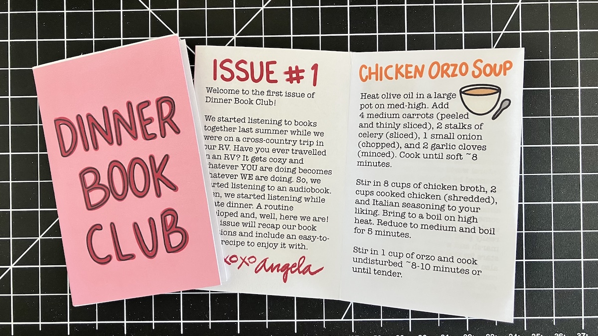 cover and first two pages of the dinner book club zine