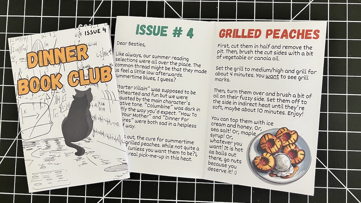 cover and first two pages of the dinner book club zine