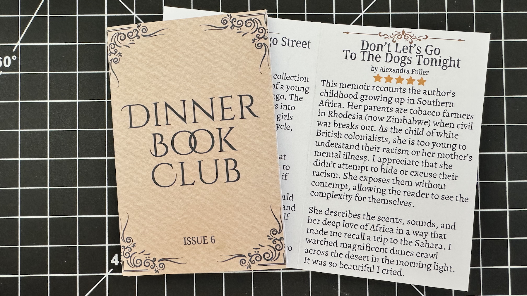 cover and first two pages of the dinner book club zine
